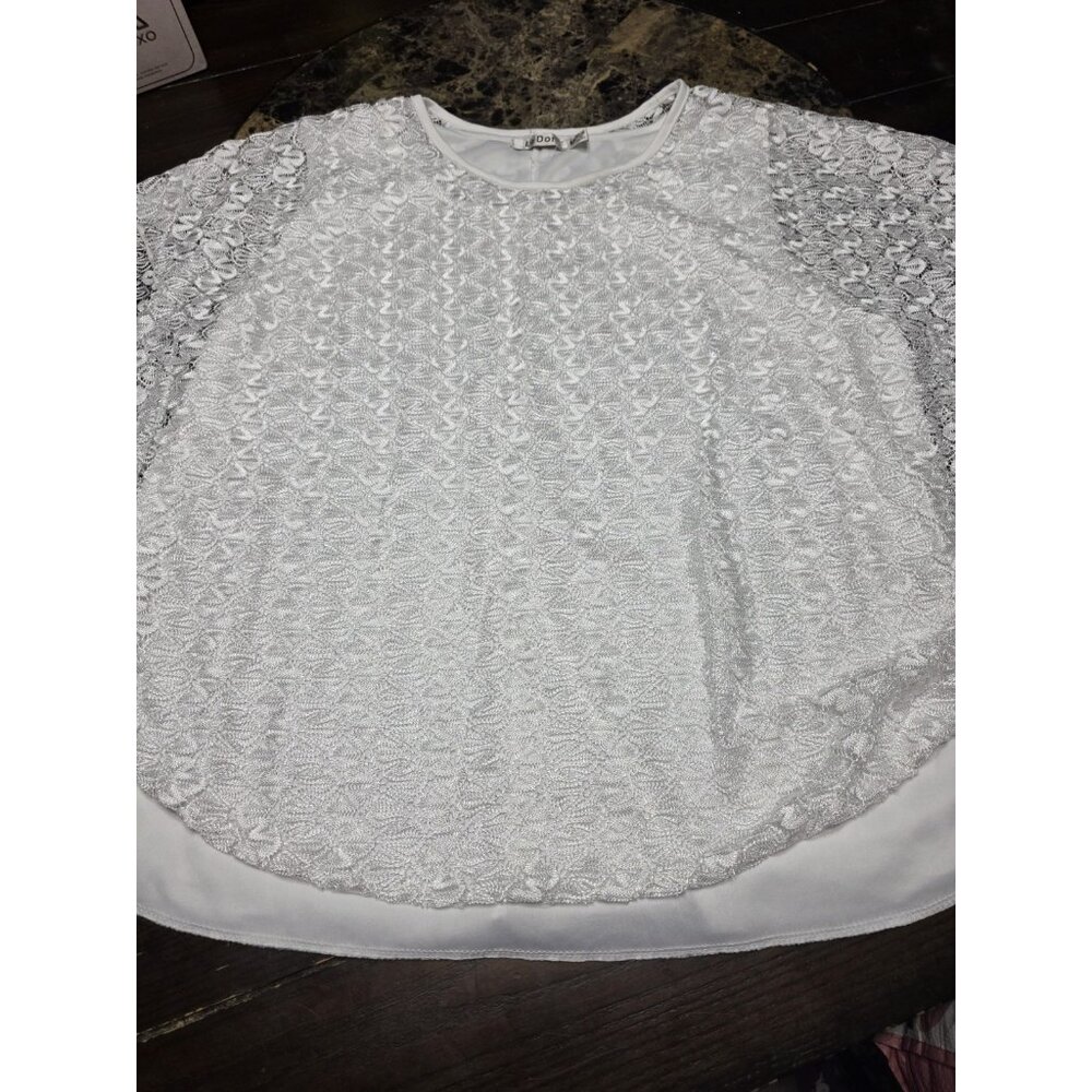 Le Dor White Lace Blouse Shirt Y2K Vintage Women's Size Medium Short Sleeve